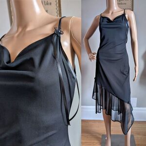 Vintage 90s Y2K Wet Seal Midi Dress Fairycore Asymmetrical Cowl Flower Size M